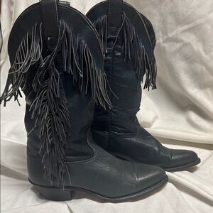 Vintage Capezio Black Leather Fringe Cowboy Boots Size 6